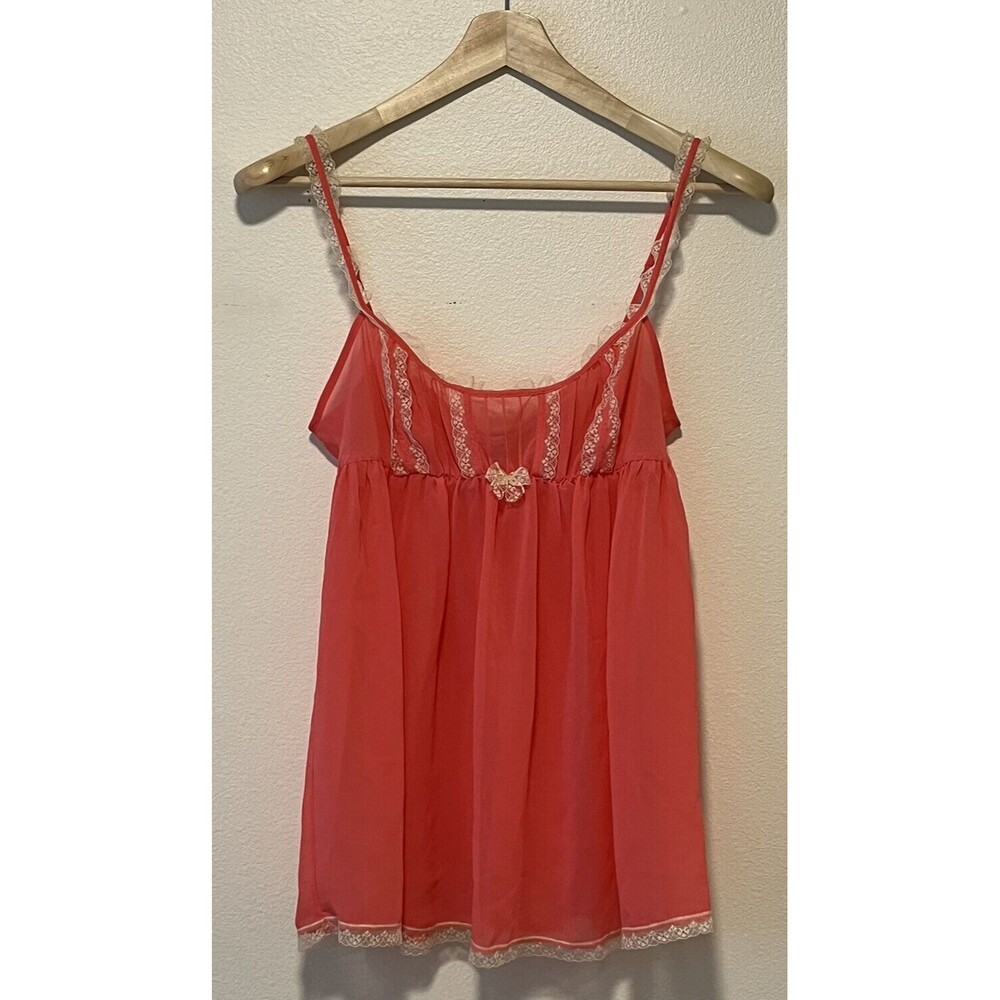 Victoria's Secret Babydoll Chamise Lingerie Y2K Sheer Size Medium Pink Coral